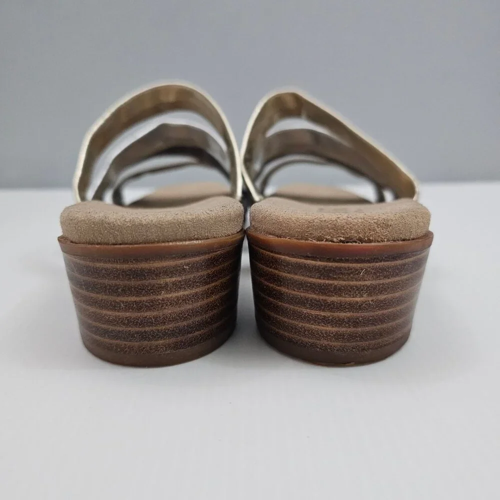 Munro Adrianne Metallic Strappy Sandal Womens 10 NARROW Taupe Leather Slide